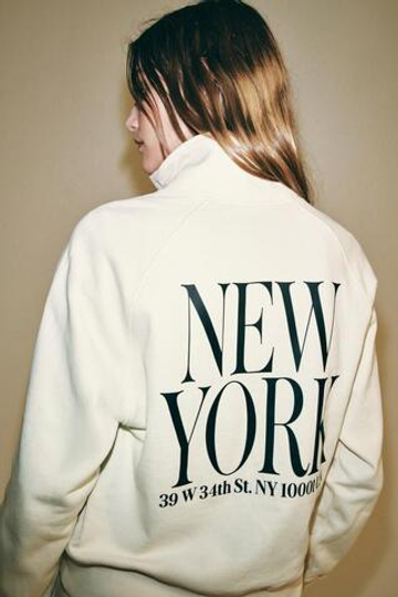 ZARA ТОЛСТОВКА С МОЛНИЕЙ И НАДПИСЬЮ, ЖЕЛТОВАТО-БЕЛЫЙ