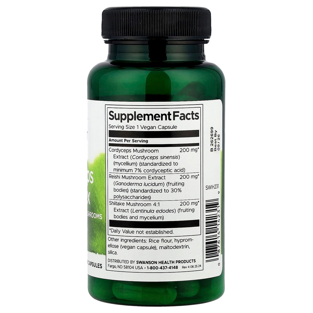 Swanson Vitamins, Комплекс кордицепса с грибами рейши и шиитаке, 60 веганских капсул