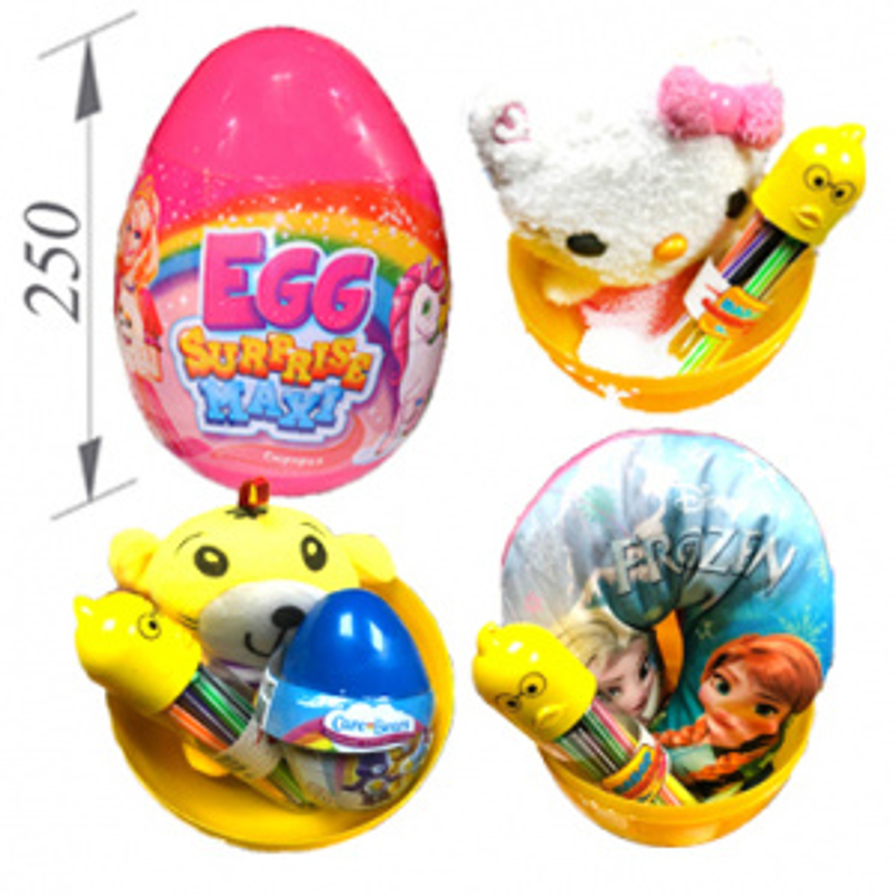 Пластик. яйцо СУПЕРГИГАНТ EGG SURPRISE MAXI ДЛЯ ДЕВОЧЕК с большими игр. 226г*12шт (250мм*190мм)