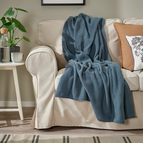 Плед IKEA HUMLEMOTT (ХАМЛЕМОТТ), Сине-серый, 130х170 см