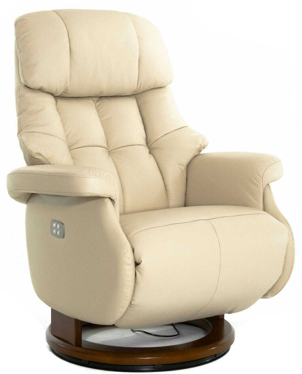 Кресло реклайнер Relax Lux Electro S16099RWB, натуральная кожа кремовая (061), основание дерево темный орех (029)