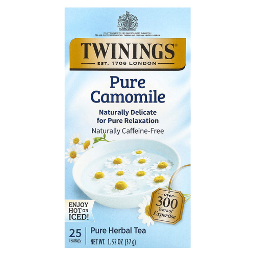 Twinings, травяной чай, чистая ромашка, без кофеина, 25 чайных пакетиков, 37 г (1,32 унции)