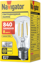 Лампа светодиодная Navigator A60F 220V Е27 8W 4000K Filament груша 28759