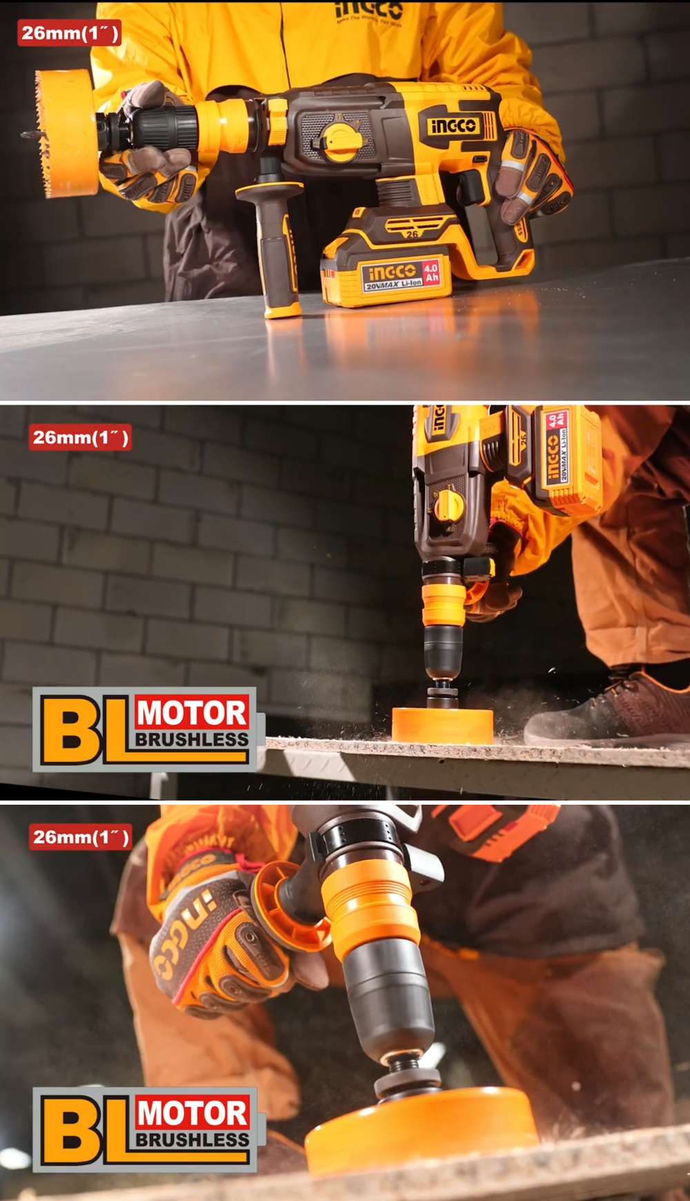 Аккумуляторный бесщеточный перфоратор SDS-Plus INGCO CRHLI202689 INDUSTRIAL 20 В 2,5 Дж 2x4 Ач