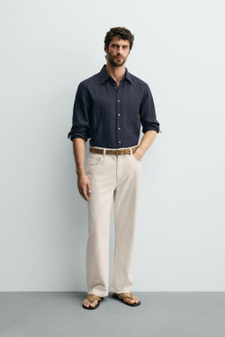 ZARA ДЖИНСЫ STRAIGHT FIT, ЖЕЛТОВАТО-БЕЛЫЙ