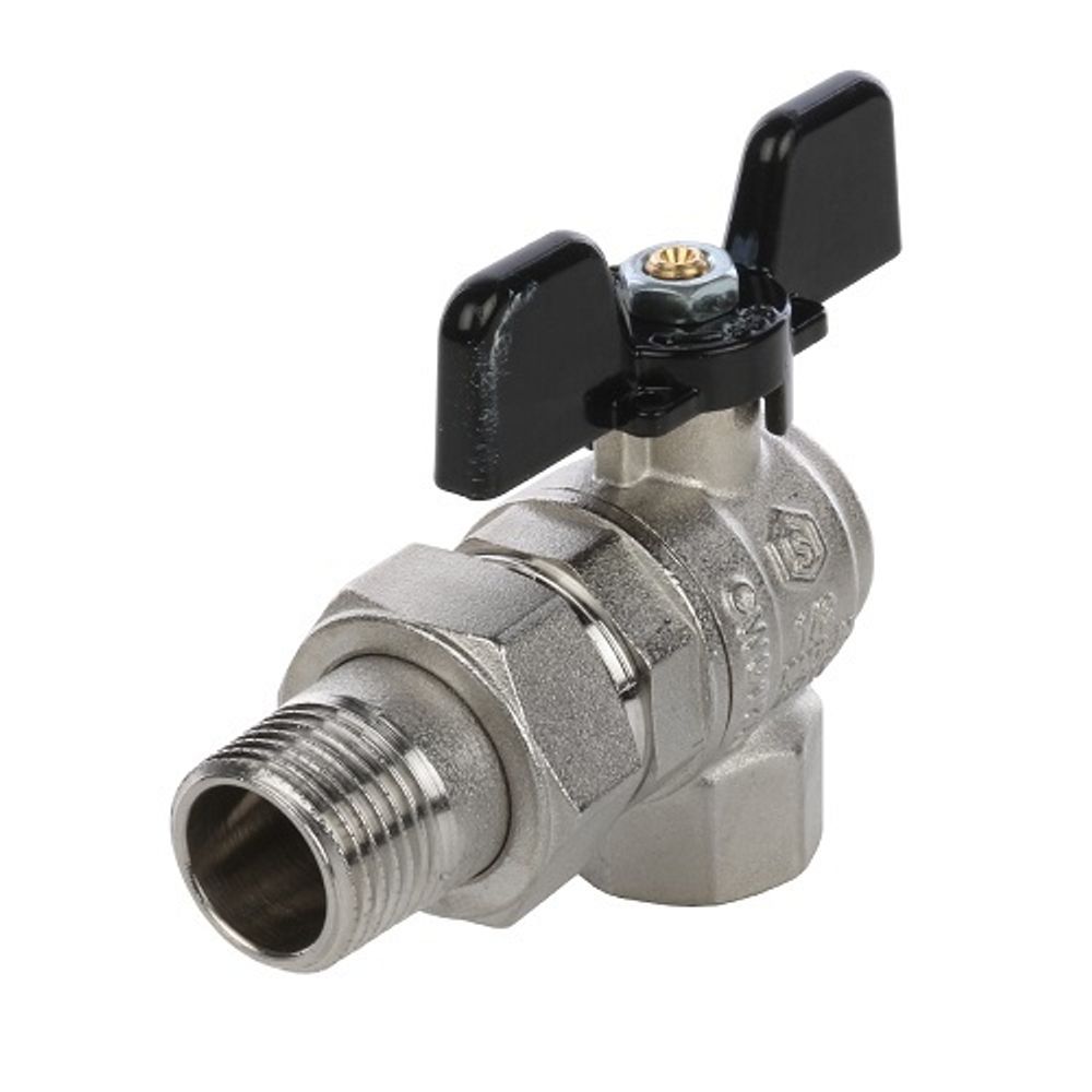 Кран шаровой полнопроходной угловой STOUT - 3/4" (ВР/НГ, PN50, Tmax 150°C, ручка-бабочка черная)