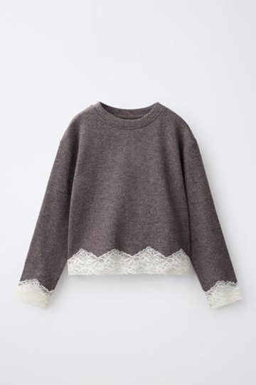 ZARA ЛОНГСЛИВ SOFT TOUCH С КРУЖЕВОМ, КОРИЧНЕВЫЙ