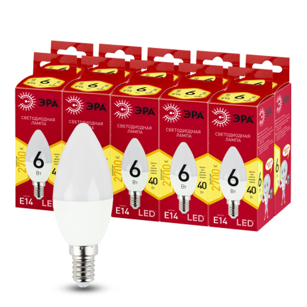 Лампа светодиодная ЭРА RED LINE LED B35-6W-827-E14 R 6Вт свеча теплый белый свет Е14 | Лампы cветодиодные Свеча (B/C)