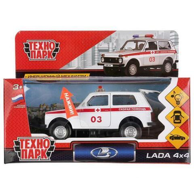 Модель ин. пласт. "Lada 4x4 Urban. Скорая" 19,см, свет/звук, открыв. двери (Технопарк)
