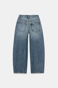 ZARA ДЖИНСЫ TRF BAGGY СО СРЕДНЕЙ ПОСАДКОЙ, СИНИЙ