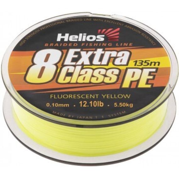 Шнур плетеный Helios EXTRA CLASS 8 PE BRAID Fluorescent Yellow 0,10mm/135 (HS-8PEY-10/135 Y)
