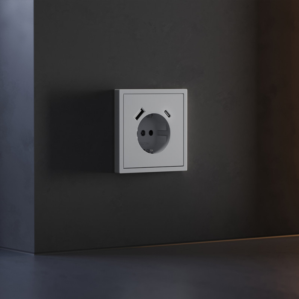 Накладка для розетки с заземлением и защитными шторками, с USB A+C, S70 (серый)
