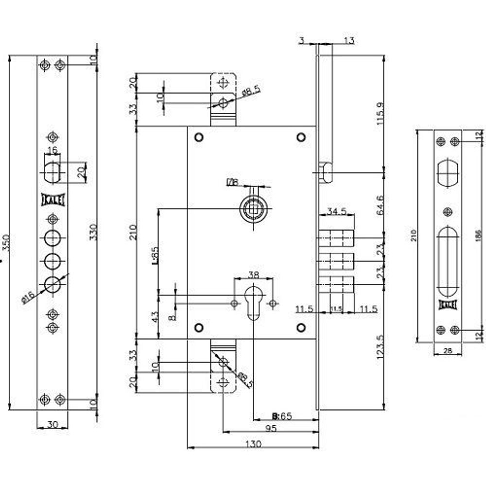Корпус замка KALE KILIT 352/R w/b тяги, никель /1128/