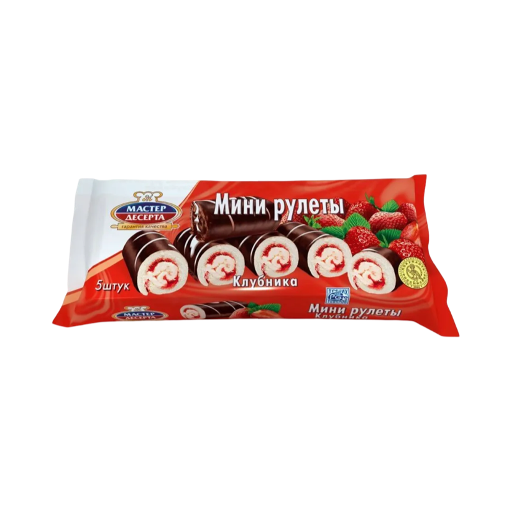Мини-рулет бисквитный Мастер Десерта с кремом и фруктово-ягодной начинкой клубника 35г