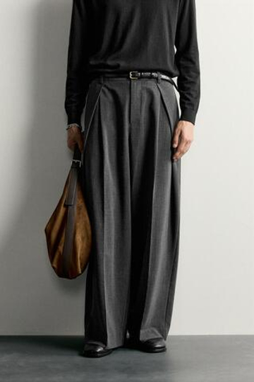 ZARA БРЮКИ RELAXED FIT СО СКЛАДКАМИ, СЕРЫЙ