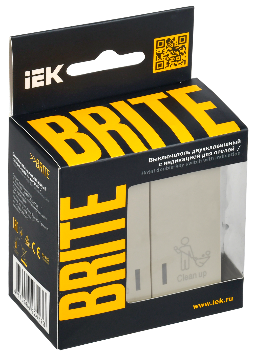 BRITE Выключатель 2-клавишный с индикацией для отелей 10А ВС10-2-9-БрКр бежевый IEK