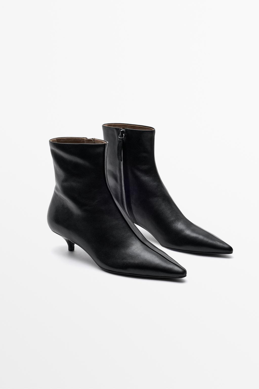 Massimo Dutti Кожаные ботильоны на низком каблуке, черный