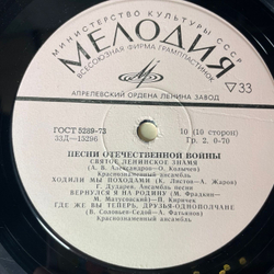 Винтажная виниловая пластинка LP Песни Великой Отечественной Войны (СССР 1978) Где Же Вы Теперь, Друзья однополчане