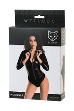 Боди на молнии под винил Glossy Alessia M (Цвет: черный)