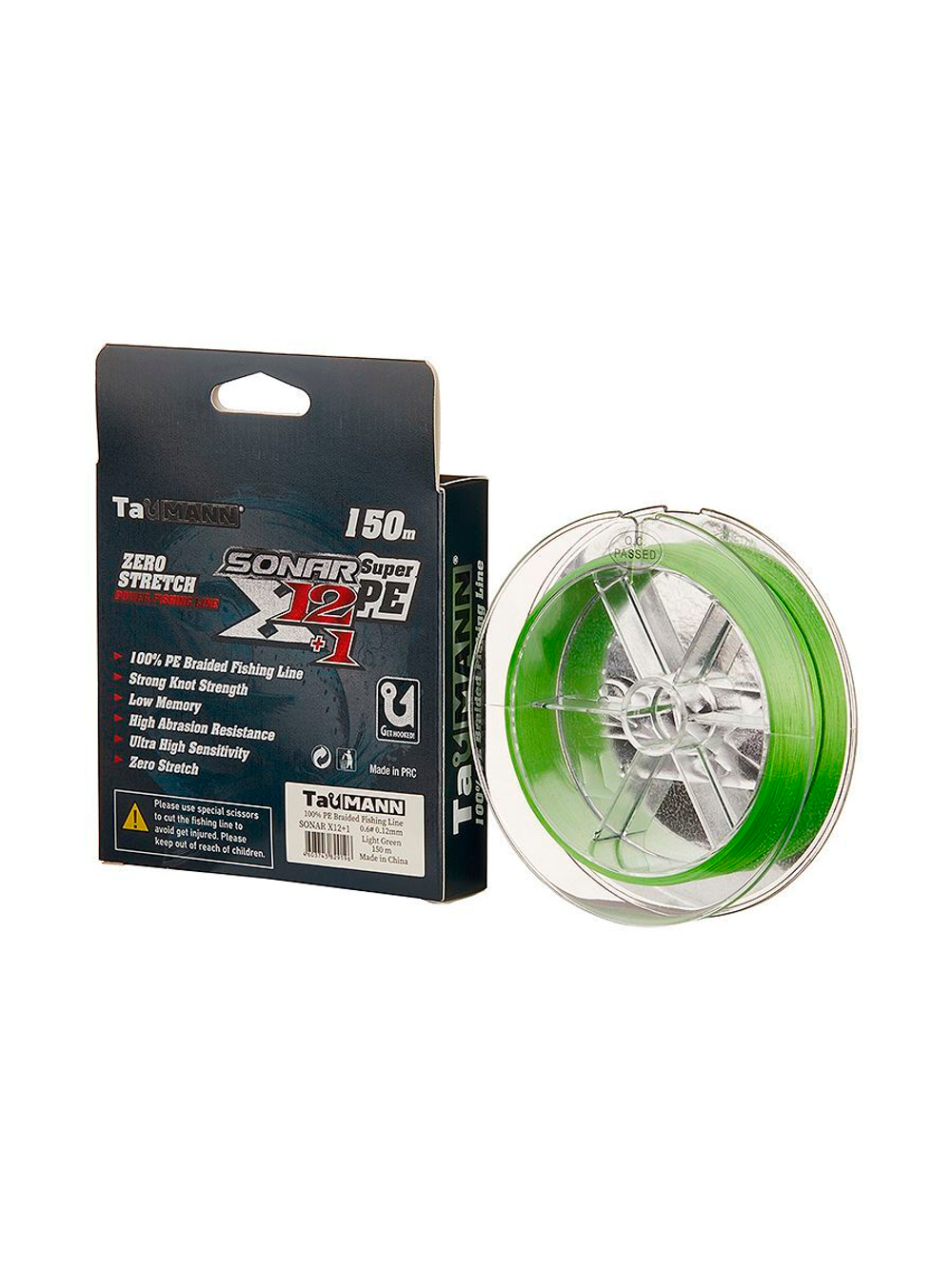 Плетеный шнур для рыбалки TauMANN Sonar X12+1 PE 150m #0.6 (0.12mm) Light Green