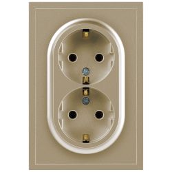 Розетка ЭРА Galaxy 15-2104-04 с заземлением двойная 2X2P+E Schuko 16А-250В IP20 шампань | Эра Galaxy