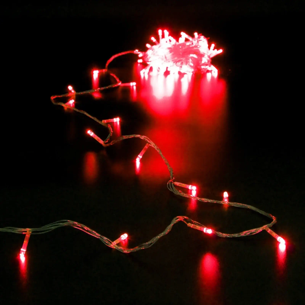 Гирлянда для дома 5,5м 50 ламп LED прозрач.пров.,8 реж, IP-20, Красный