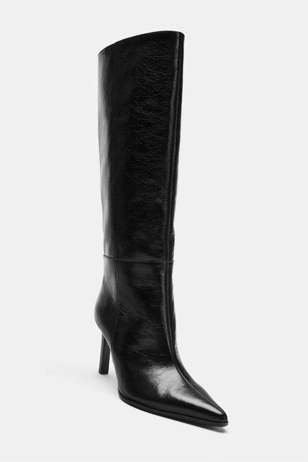 ZARA КОЖАНЫЕ САПОГИ НА КАБЛУКЕ, ЧЕРНЫЙ