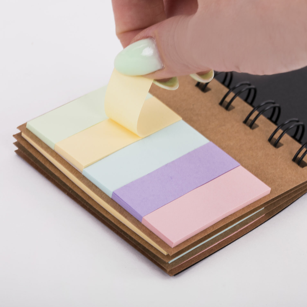 Закладки клейкие в книжке BRAUBERG PASTEL 200 штук: 50×15 мм 5 цветов х 25 листов, 50×75 мм 3 цвета х 25 листов, 115582