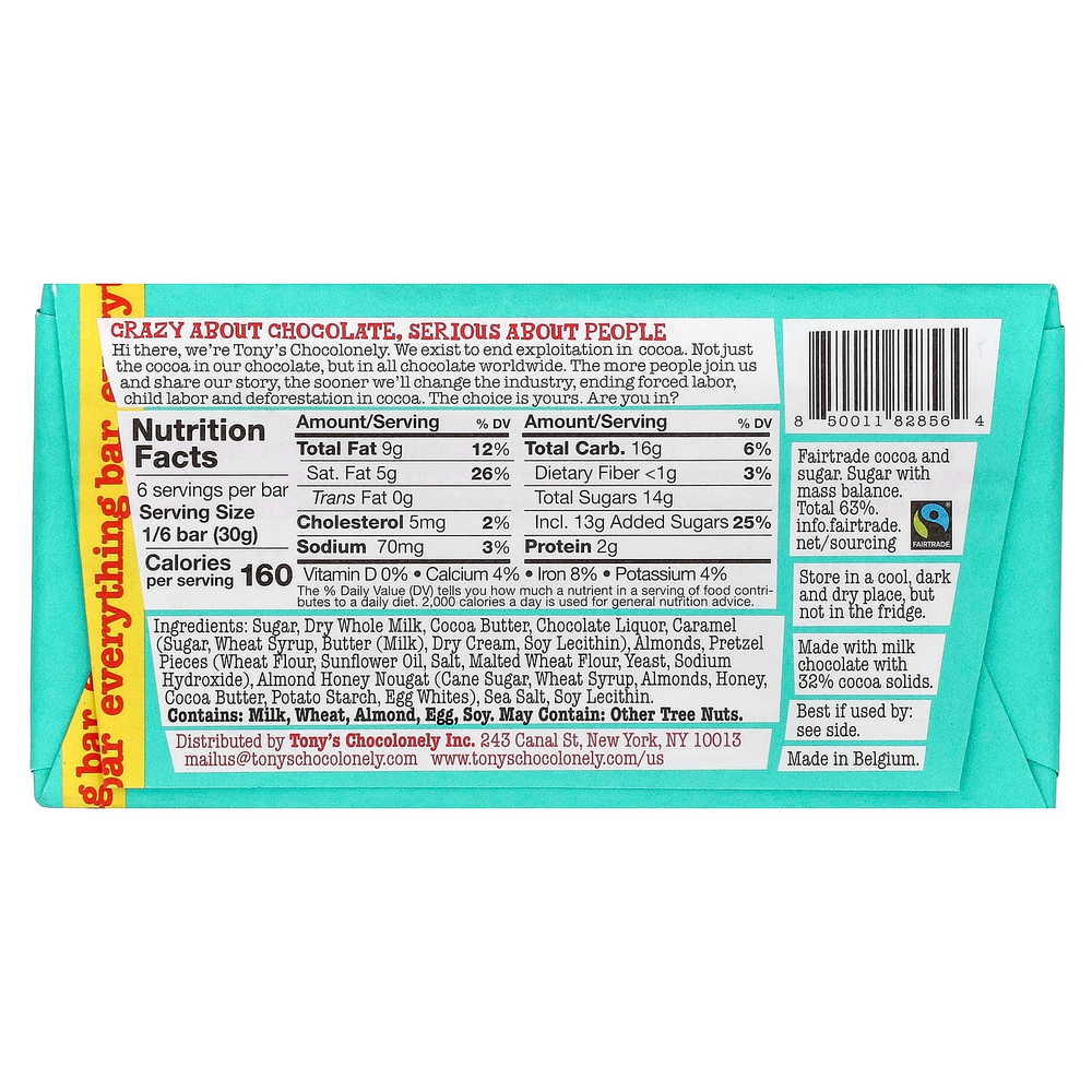 Tony's Chocolonely, батончик из молочного шоколада, универсальная добавка, 180 г (6,35 унции)