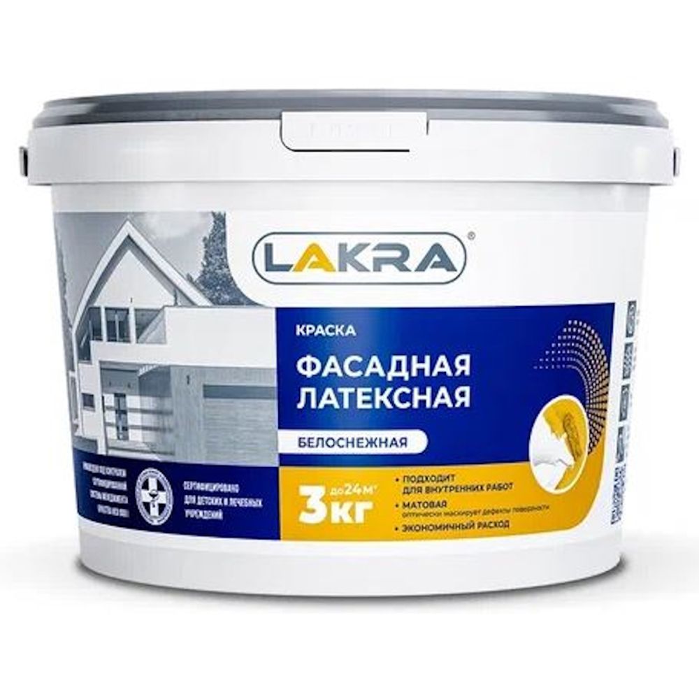 В/д фасадная белоснеж. латексн. 3кг (Лакра) / арт.8306488 В/д фасадная белоснеж. латексн. 3кг (Лакра) / арт.8306488