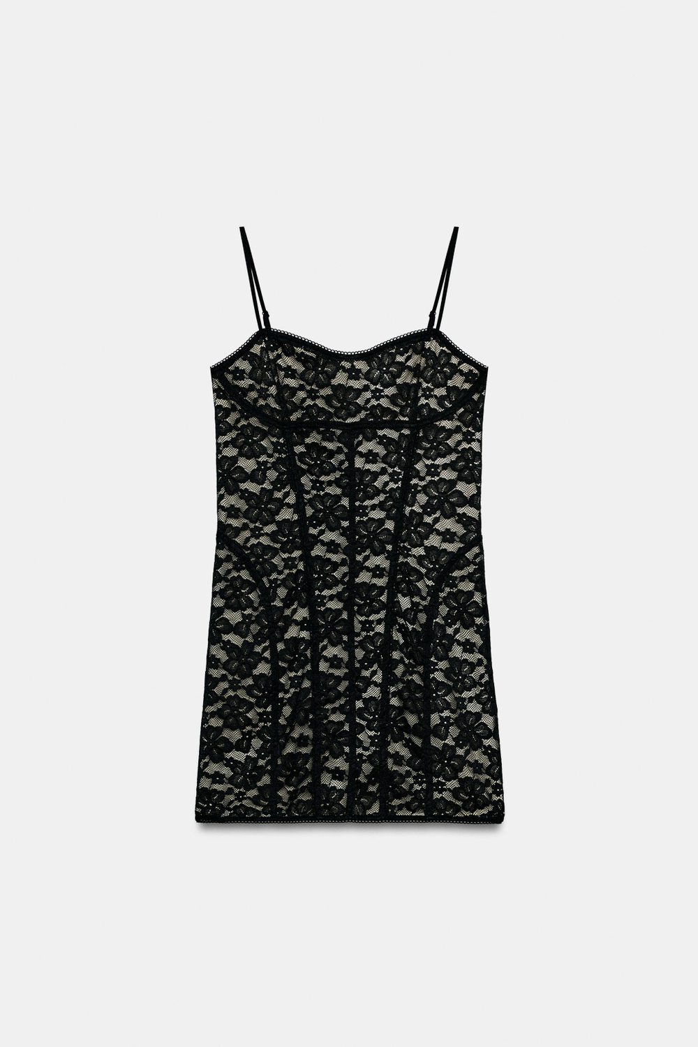ZARA КОРОТКОЕ КРУЖЕВНОЕ ПЛАТЬЕ, ЧЕРНЫЙ
