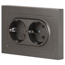 Розетка Intro Accent 6-205-09 двойная с заземлением двойная 2X2P+E Schuko 16А-250В IP20 СУ AL/CU титан | Intro