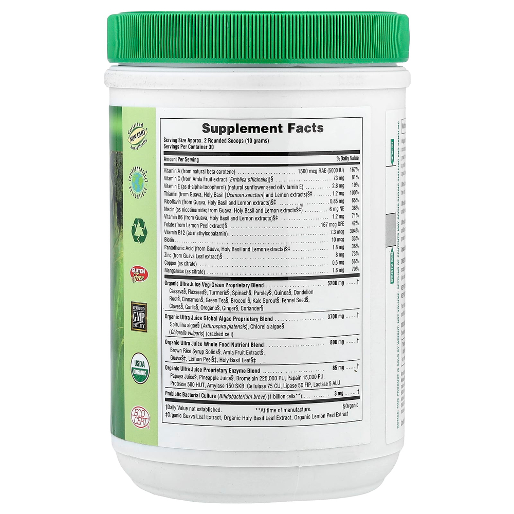 NaturesPlus, Organic Ultra Juice Green® в порошке, 300 г (0,66 фунта)