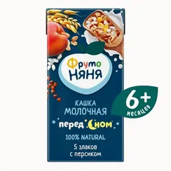 Кашка ФрутоНяня молочная из 5 злаков с персиком 0,2 л с 6 месяцев