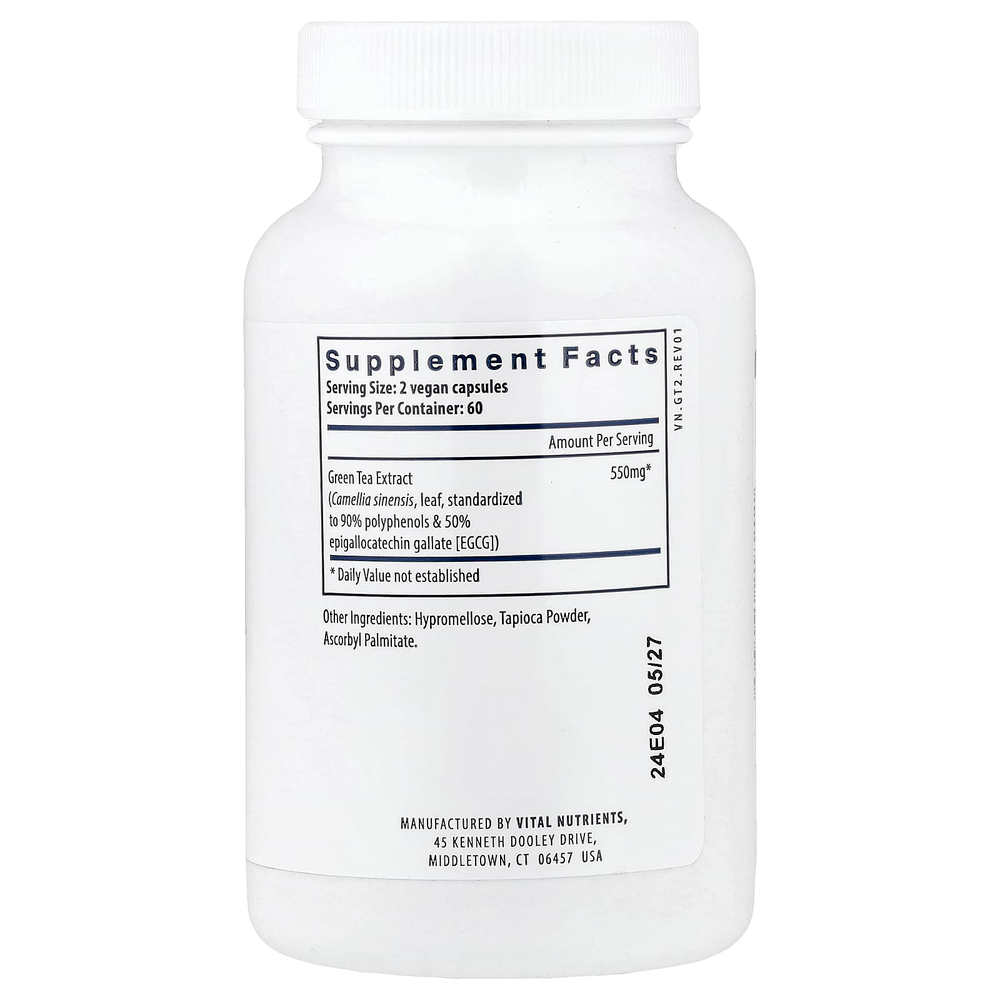 Vital Nutrients, экстракт зеленого чая, 120 веганских капсул (275 мг в 1 капсуле)