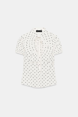 ZARA ТОП ИЗ ПОПЛИНА С ЗАВЯЗКАМИ, ЭКРЮ/ЧЕРНЫЙ