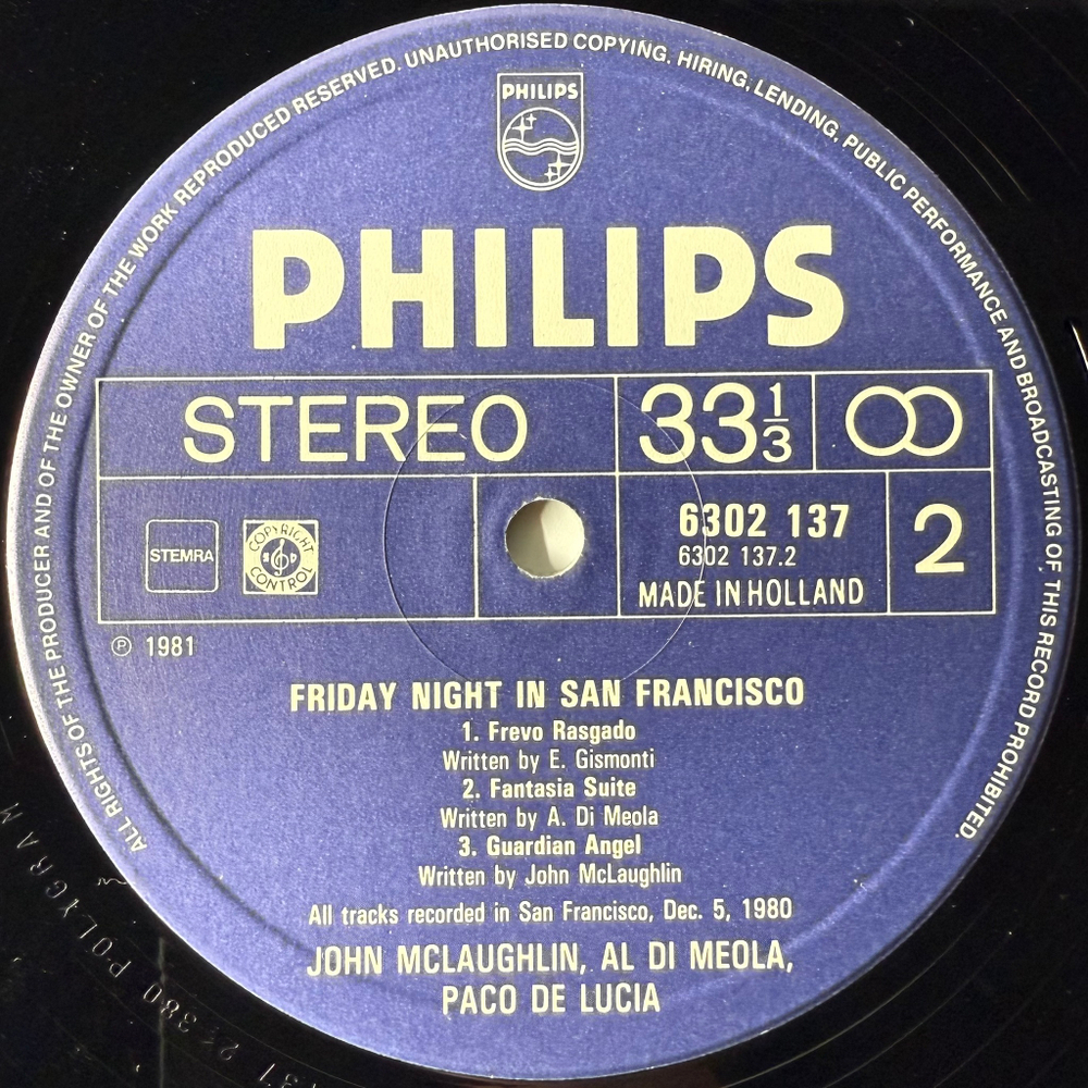 Al Di Meola / John McLaughlin / Paco De Lucia - Friday Night In San Francisco (Голландия 1981г.)