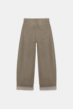 ZARA ДЖИНСЫ TRF BAGGY FOLDED СО СРЕДНЕЙ ПОСАДКОЙ, СЕРО-КОРИЧНЕВЫЙ