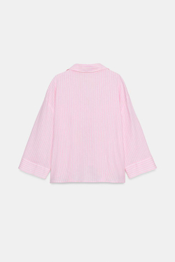 ZARA СВОБОДНАЯ РУБАШКА ИЗ ЛЬНА, РОЗОВЫЙ/БЕЛЫЙ