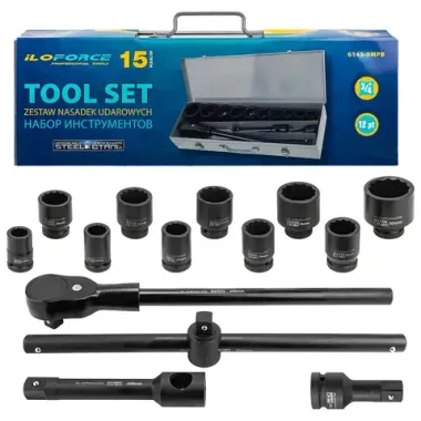 Набор инструментов 15пр. 3/4''(12гр.) ILOforce IF-6143-9MPB