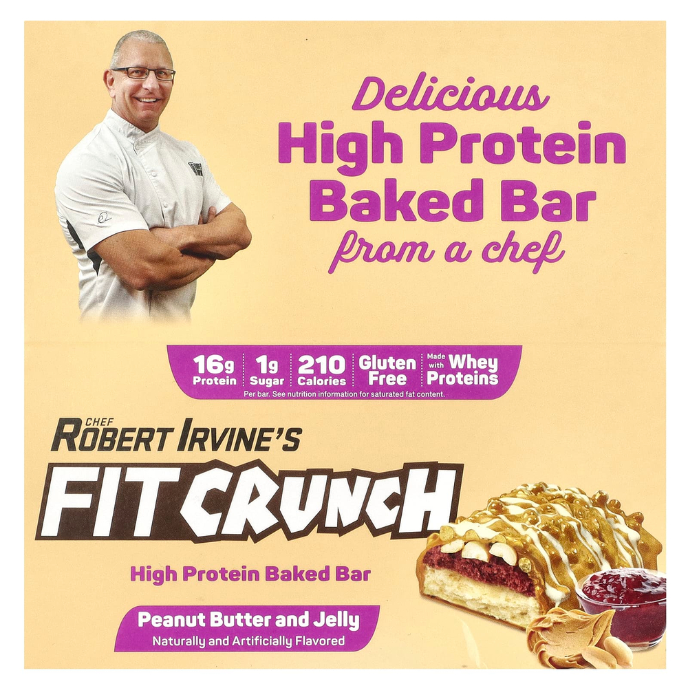 FITCRUNCH, высокопротеиновый запеченный батончик, арахисовая паста и желе, 9 батончиков по 1,62 г (46 г)