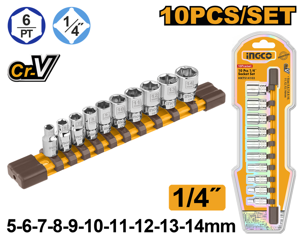 Набор торцевых головок INGCO HKTS14103 INDUSTRIAL 1/4" 5-14 мм 10 шт. Набор торцевых головок INGCO HKTS14103 INDUSTRIAL 1/4" 5-14 мм 10 шт.