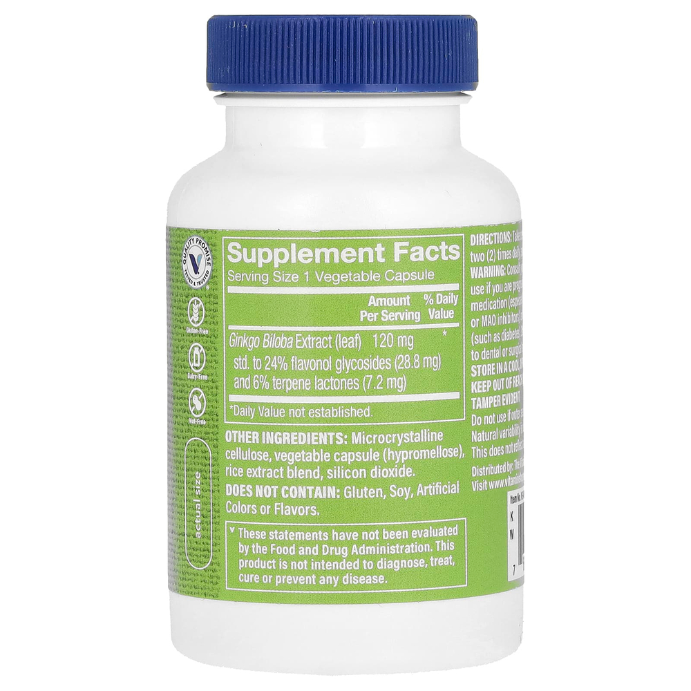 The Vitamin Shoppe, Экстракт гинкго билоба, 120 мг, 120 растительных капсул