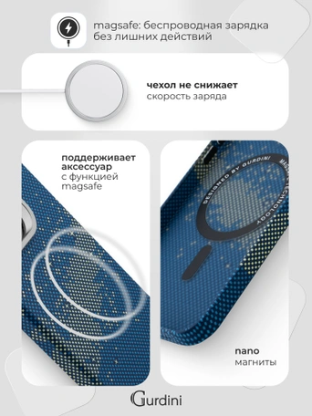 Чехол накладка iPhone 16 Pro 6.3" Gurdini Carbon Design (Magsafe &amp; Lense holder) Galaxy Blue