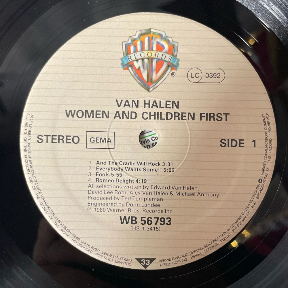 Винтажная виниловая пластинка LP Van Halen Women And Children First (Germany 1980)