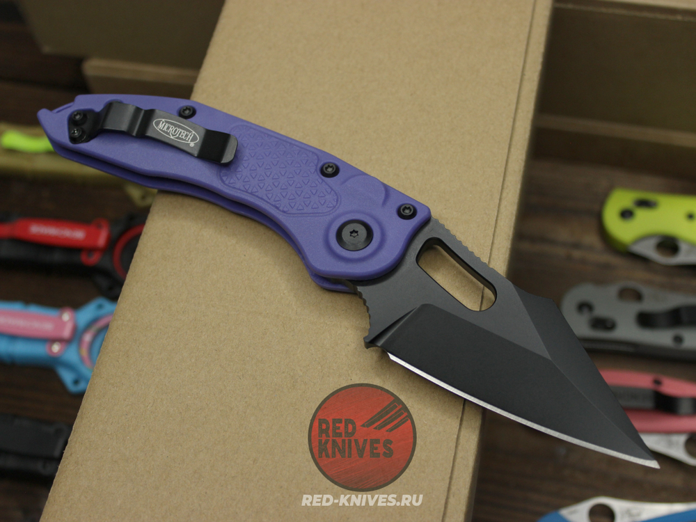 Нож Microtech Stitch Acid Purple + пружина - черный клинок, рукоять фиолетоый нейлон