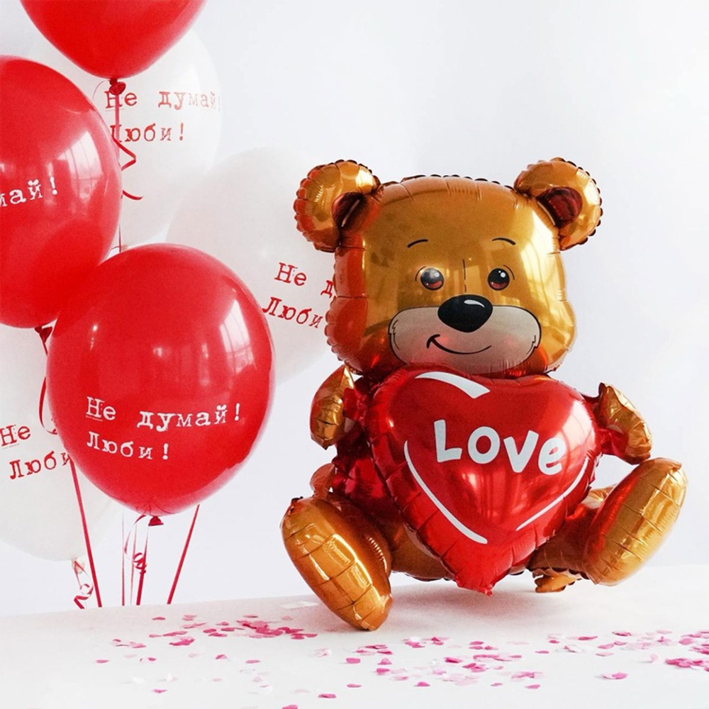 Фольгированный шар-фигура «Мишка с сердцем. Love» AIR, 51 см