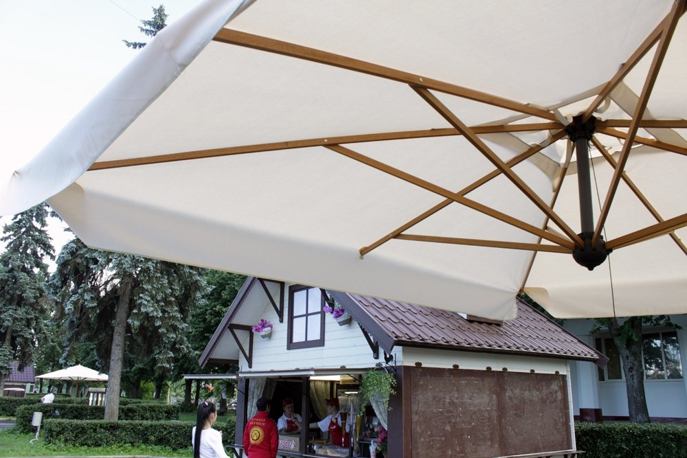 Зонт профессиональный 3х4 м Scolaro Torino Braccio, имитация ироко, слоновая кость