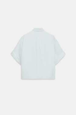 ZARA РУБАШКА СТРУЯЩЕГОСЯ ПОКРОЯ С КОРОТКИМИ РУКАВАМИ, ГОЛУБОЙ