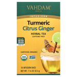 VAHDAM India, Infusions, травяной чай, куркума и имбирь, без кофеина, 18 пакетиков для заваривания, 32,4 г (1,14 унции)